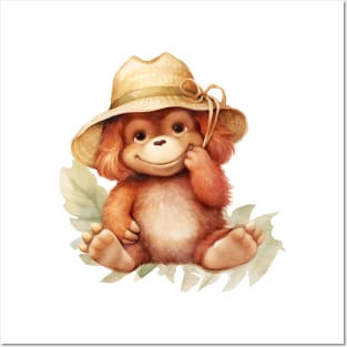 Orangutan in Straw Hat Posters and Art